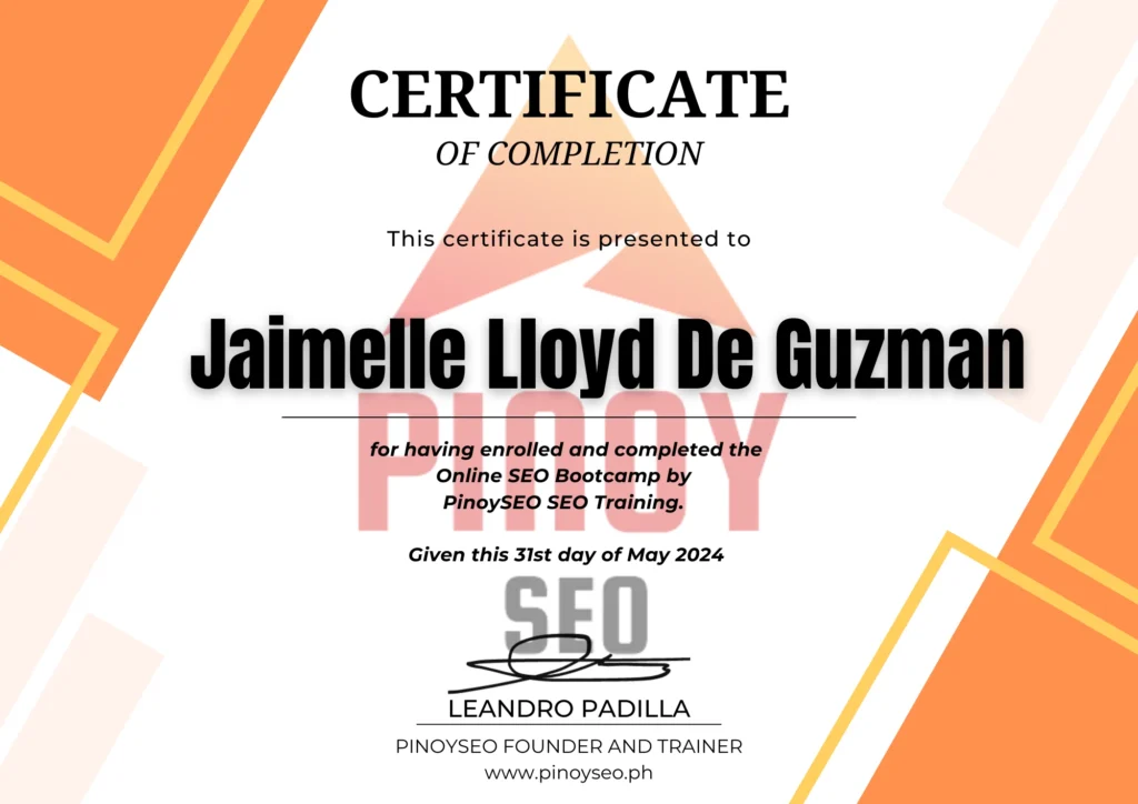 pinoyseo-certificate-of-completion-JL-SEO-Expert